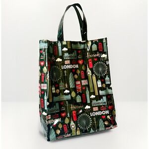 Harrods London Signature Collection Zipper Tote Bag Black Glossy‎ PVC Glitter